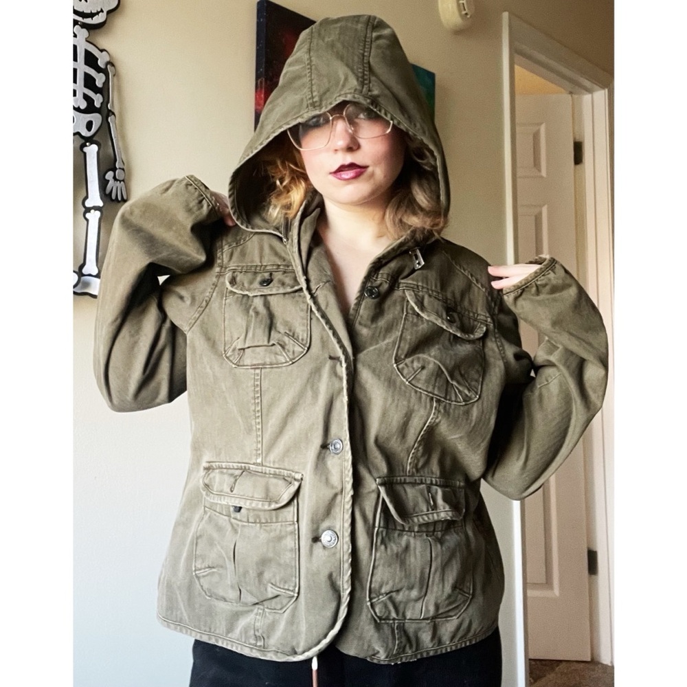 Levi’s Women’s XL Olive Green Utility Jacket Hooded Military Parka Chore Coat